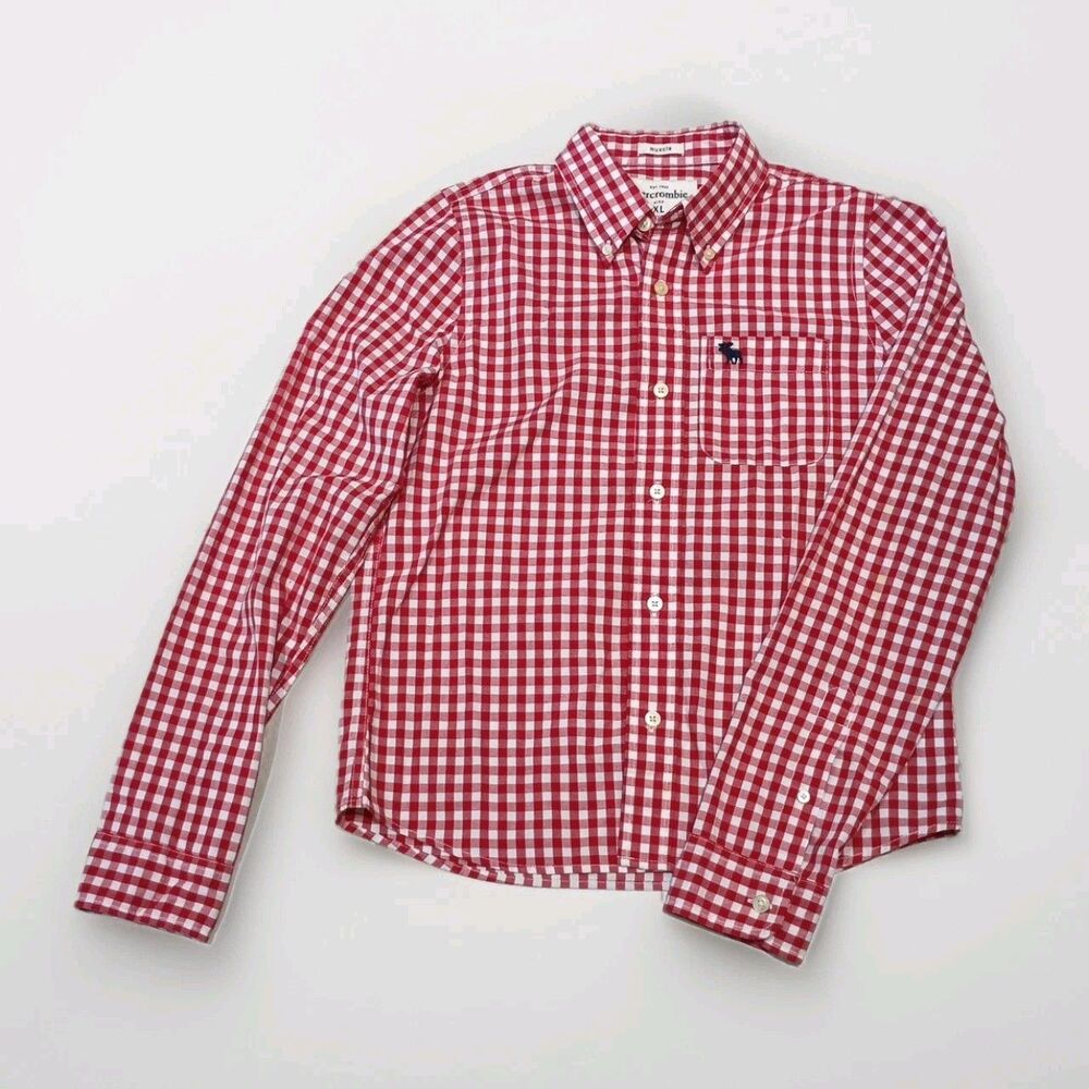 Abercrombie KIDS XL Gingham Shirt Red White Button Down Muscle